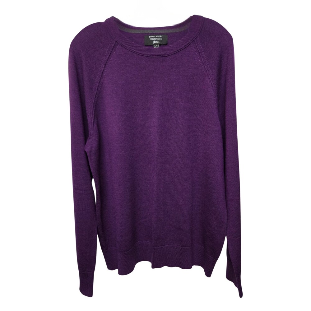 Banana Republic Mens 100% Merino Extra Fine Italian Wool Shirt Sweater Purple